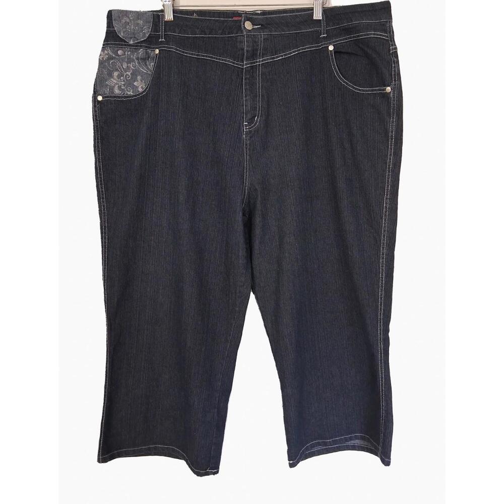 Zoey Beth Women's Stretch Dark Wash Embroidered Y2K Denim Jeans, 24